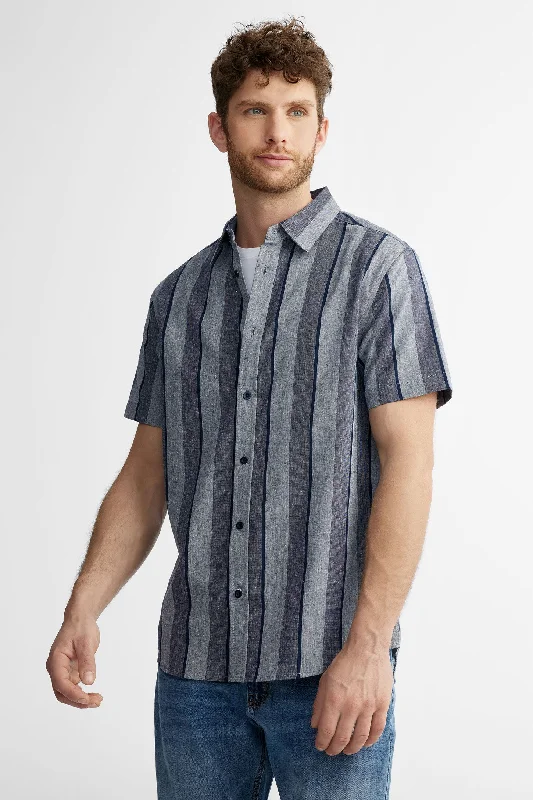 Chemise manches courtes à rayures coton et lin - Homme