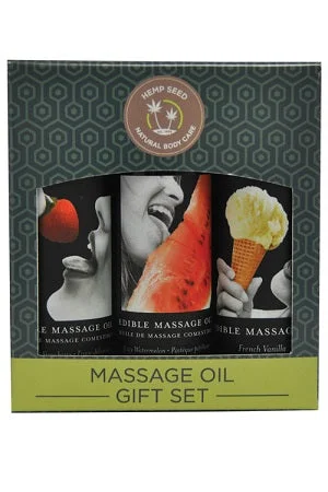 Earthly Body Edible Massage Oil Gift Set - 2 oz Watermelon, Strawberry & Vanilla