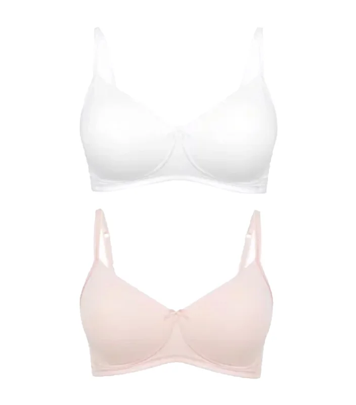 2 Pack Cotton Rich Padded Full Cup Bras - White Mix