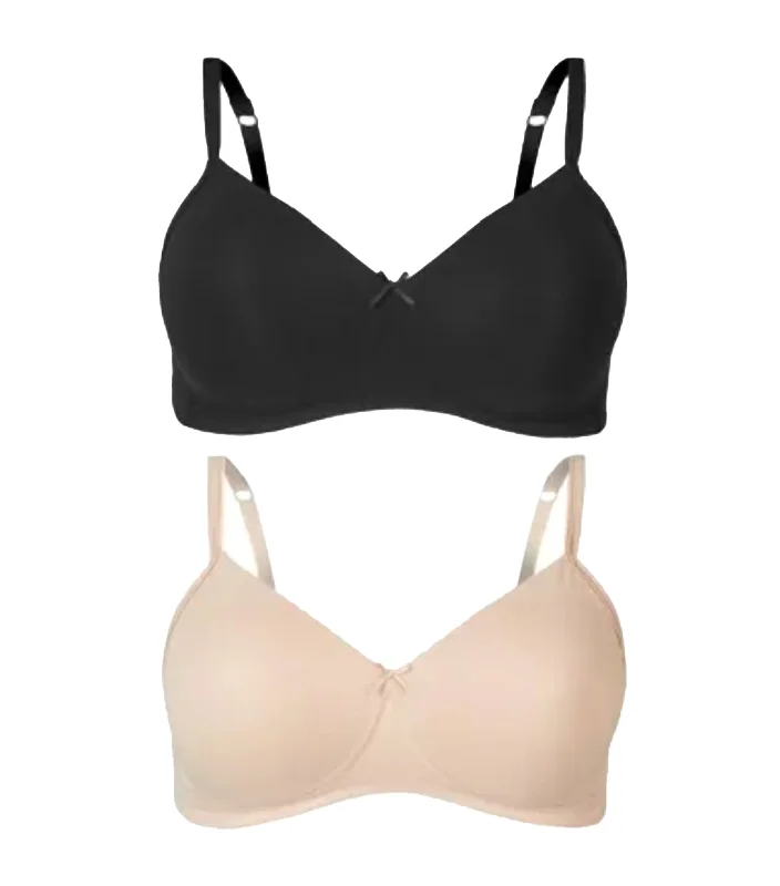 2 Pack Cotton Rich Padded Full Cup Bras - Black and Beige