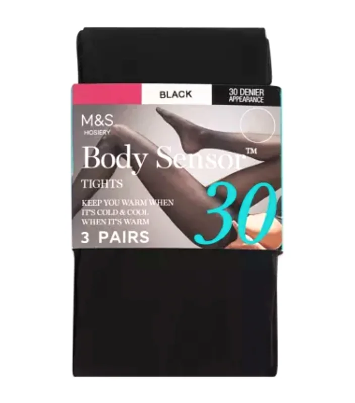 3pk 30 Denier Body Sensor™ Tights Black