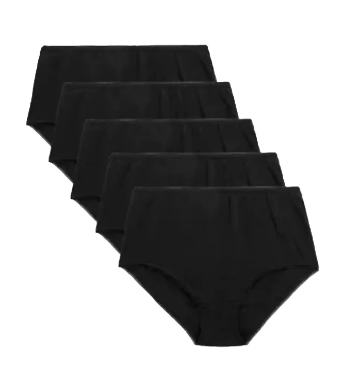 5 Pack Cotton Lycra® High Waisted Full Briefs - Black