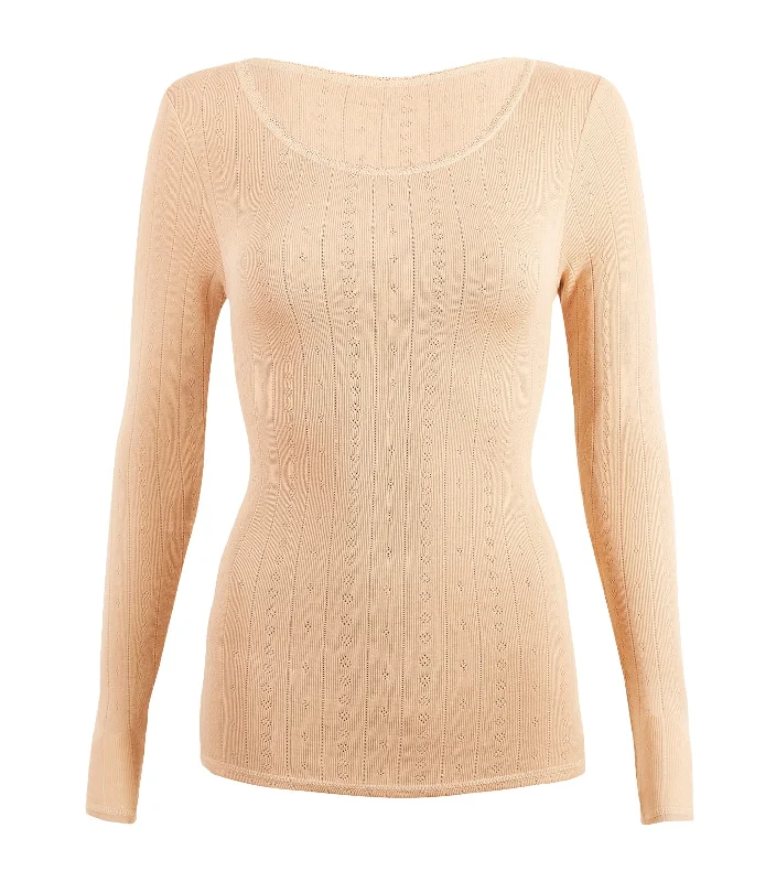 2 Pack Thermals Long Sleeve Pointelle Tops Light Camel