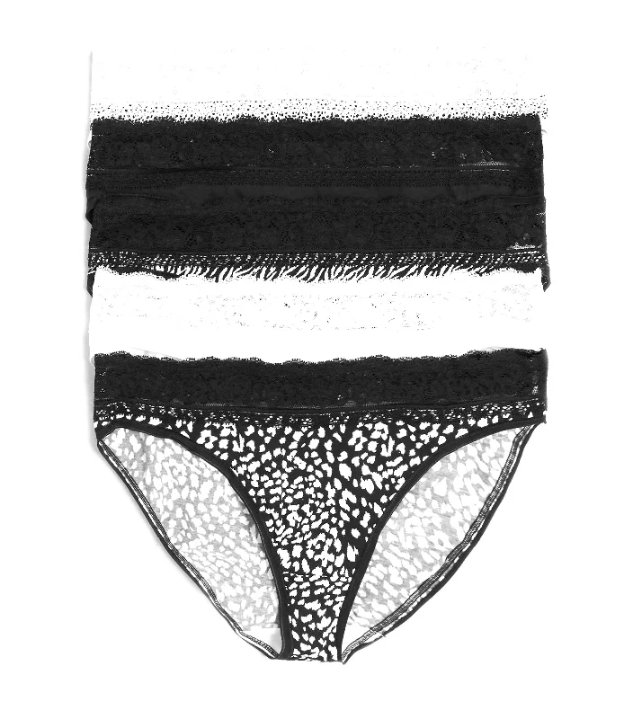 5 Pack Cotton & Lace High Leg Panties Black Mix