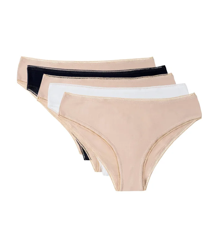 5 Pack Cotton Lycra Brazilian Panties Almond Mix