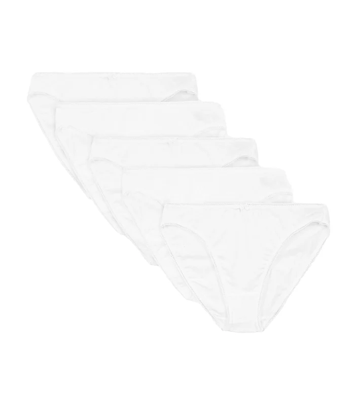 5 Pack High Leg Knickers White