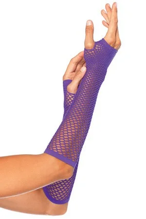 Purple Fishnet Fingerless Gloves