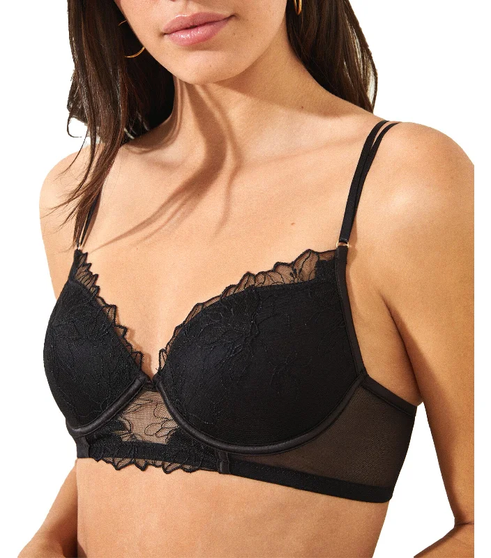 Beautiful Classic Embroidered Bra Black