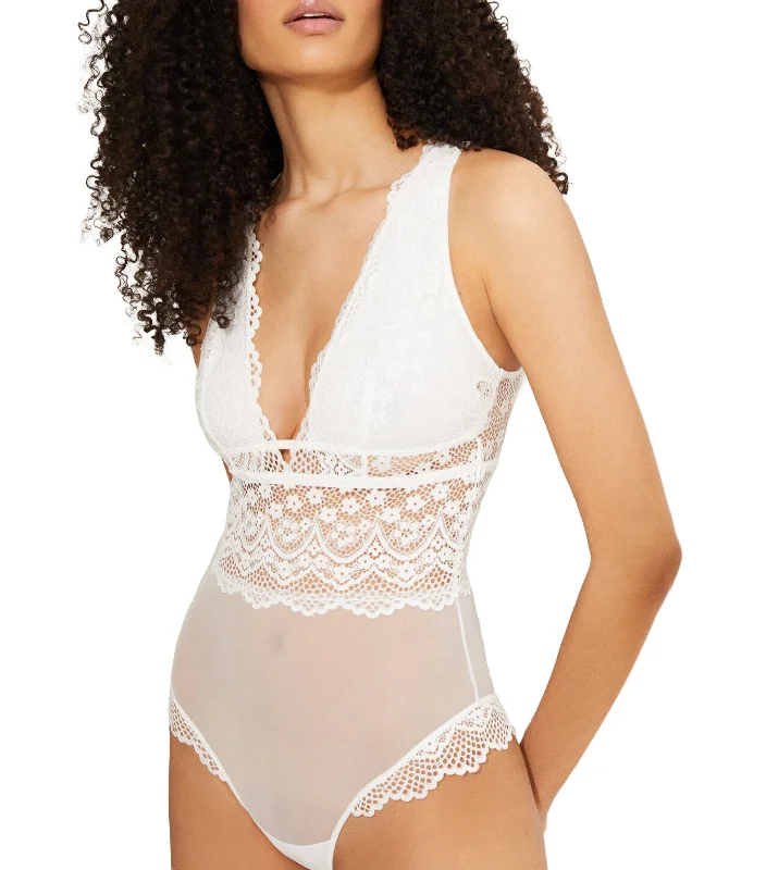 Lace Tulle Halter Bodysuit Ivory