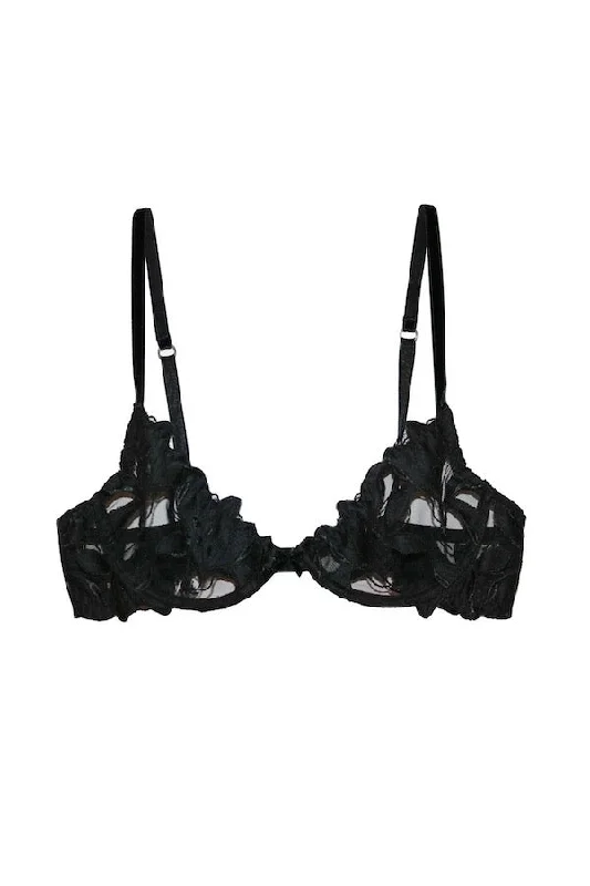 Lily Embroidery Plunge Demi Bra Black