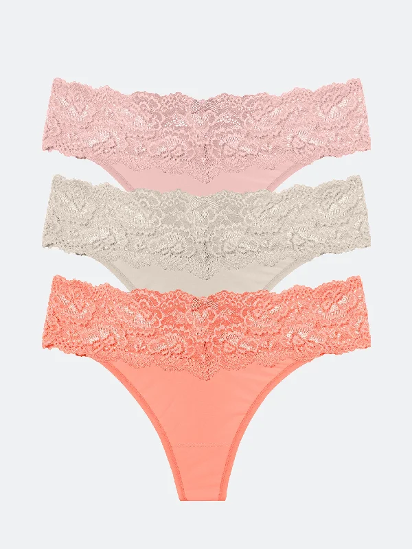 Goddess Lace Trim Thong 3-Pack