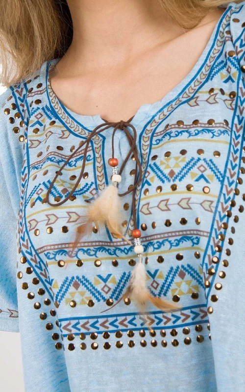 Short Aztec Feather Tassel Boho Kaftan Top