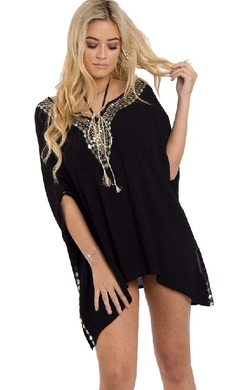 Sequins Embellishment Kaftan Top Cover Up