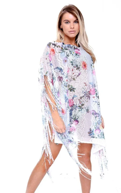 Pink Blue White Flower Lace Tassel Holiday Kaftan