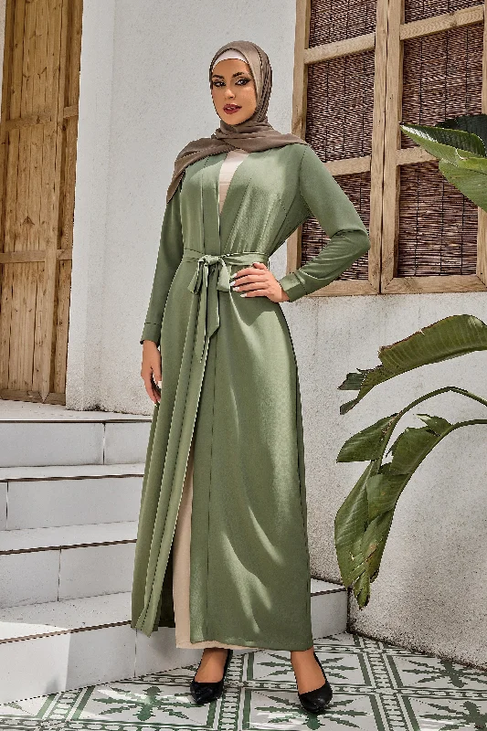 Olive Belted Open Abaya-CLEARANCE