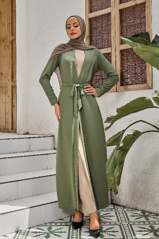 Olive Belted Open Abaya-CLEARANCE