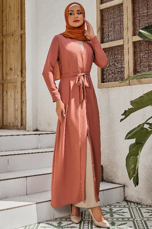 Coral Belted Open Abaya