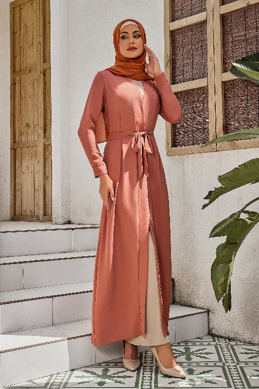 Coral Belted Open Abaya