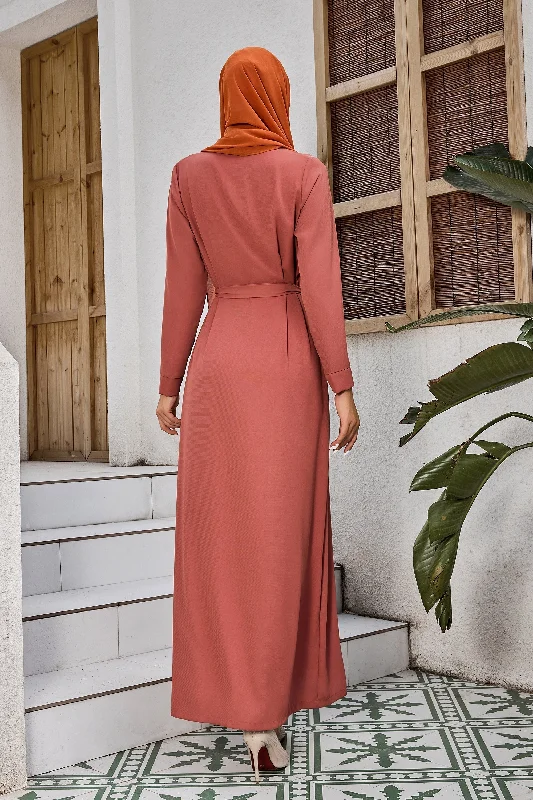 Coral Belted Open Abaya