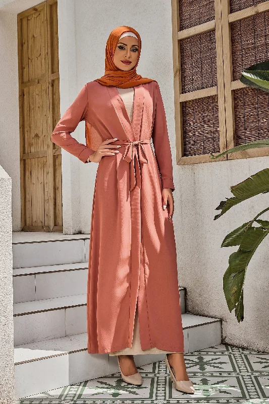 Coral Belted Open Abaya