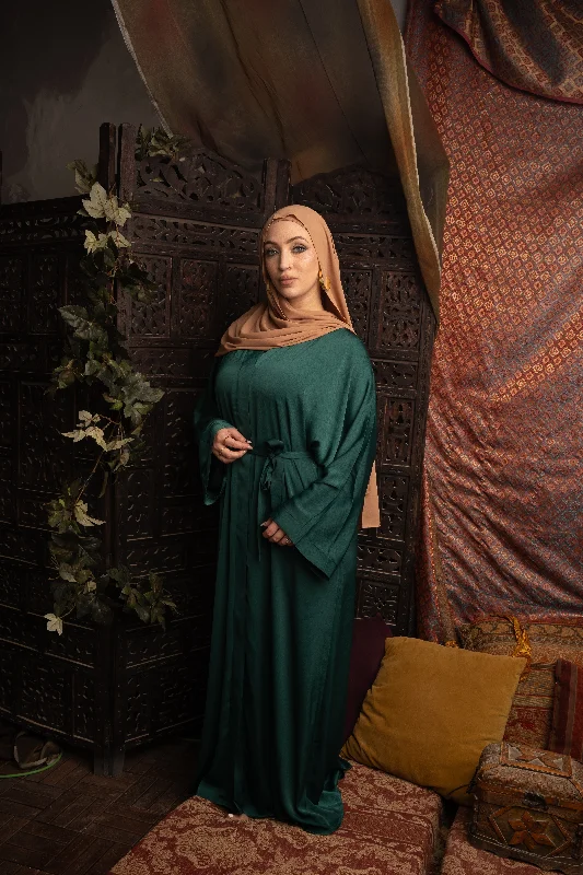 Dark Green Sleeveless Dress and Open Abaya Set