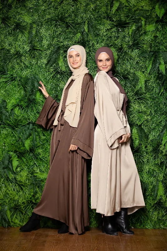 Golden Haze Satin Kimono Sleeves Maxi Abaya Dress-CLEARANCE