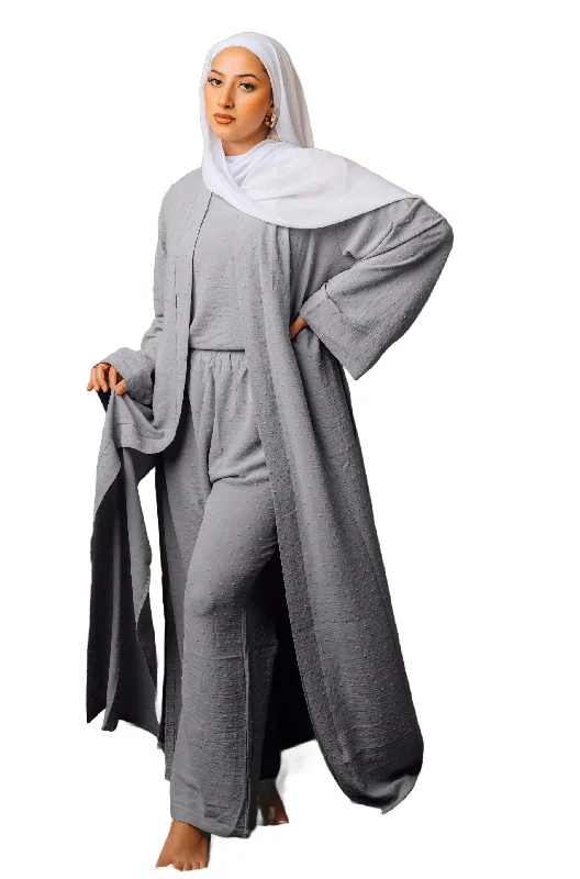 Gray Four Piece Pants Abaya Set