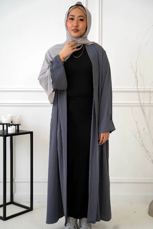 Gray Nida Kimono Sleeve Open Abaya