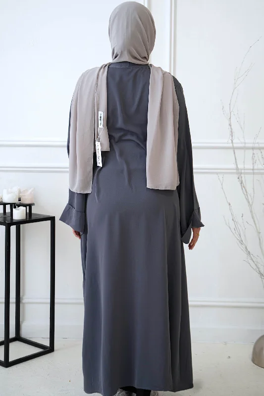 Gray Nida Kimono Sleeve Open Abaya