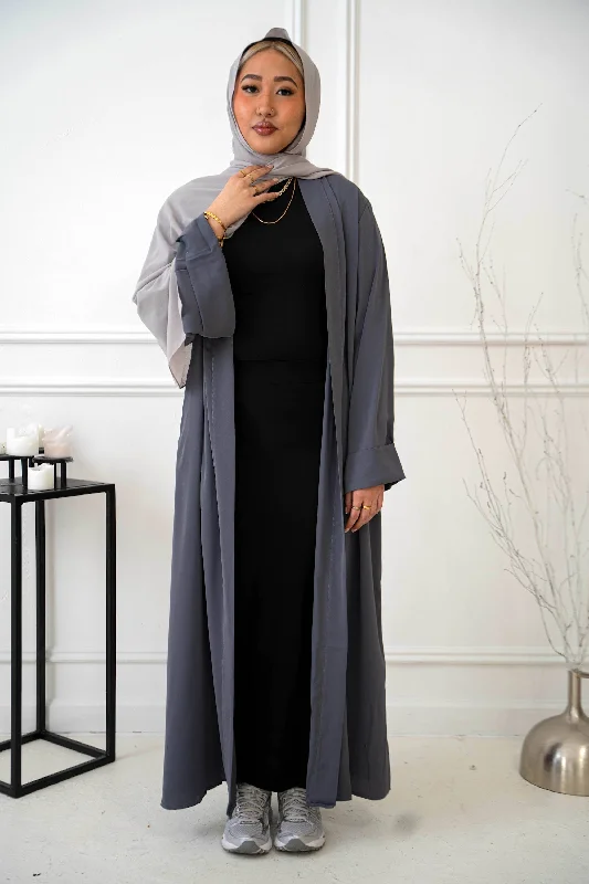 Gray Nida Kimono Sleeve Open Abaya