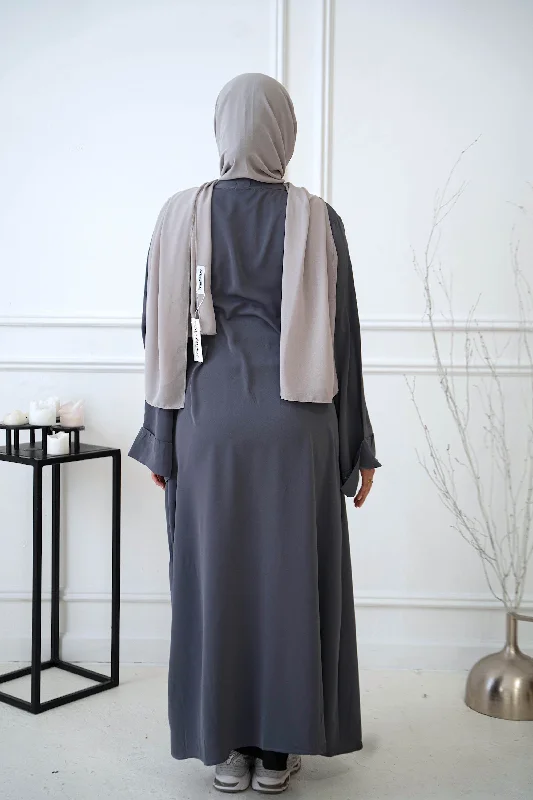 Gray Nida Kimono Sleeve Open Abaya