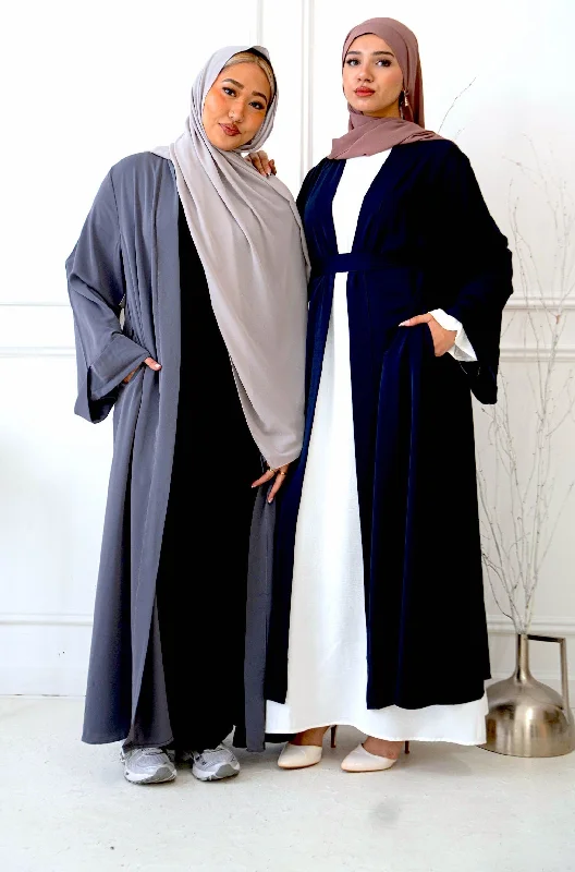 Gray Nida Kimono Sleeve Open Abaya