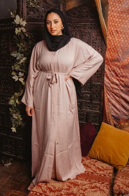 Khaki Sleeveless Dress and Open Abaya Set