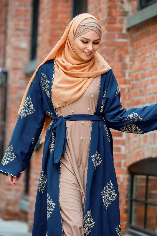 Blue Marrakech Damask Open Front Abaya