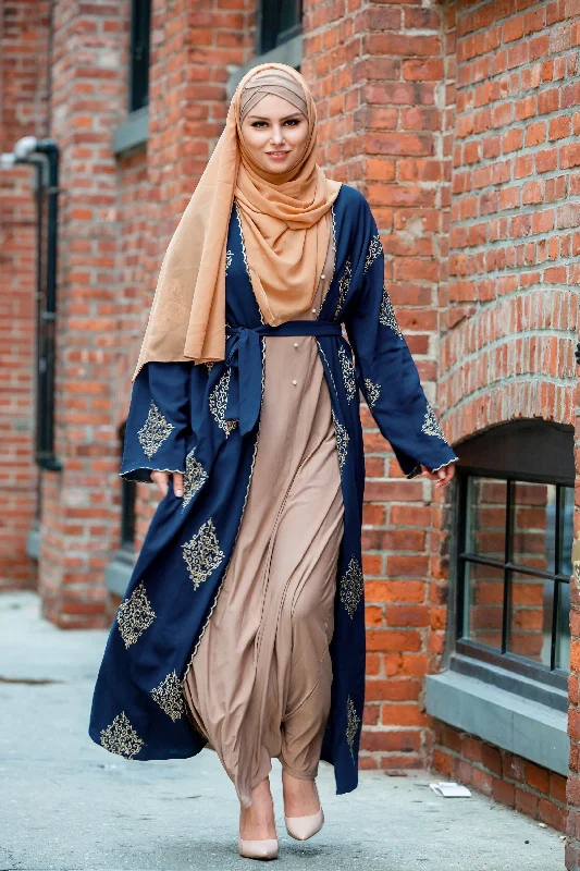 Blue Marrakech Damask Open Front Abaya