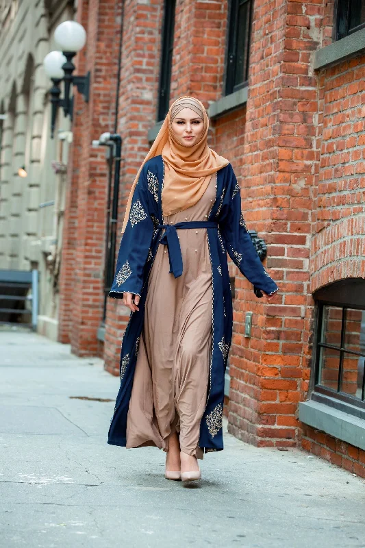 Blue Marrakech Damask Open Front Abaya