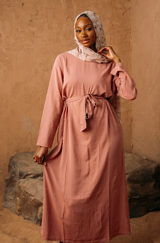 Pink Straight Sleeve Belt Abaya-CLEARANCE