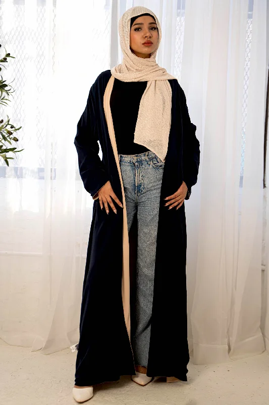 Navy/Cream Reversible Open Abaya