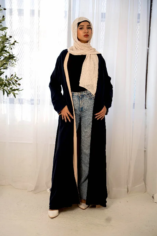 Navy/Cream Reversible Open Abaya