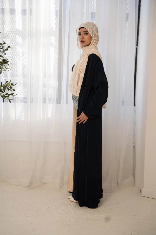 Navy/Cream Reversible Open Abaya