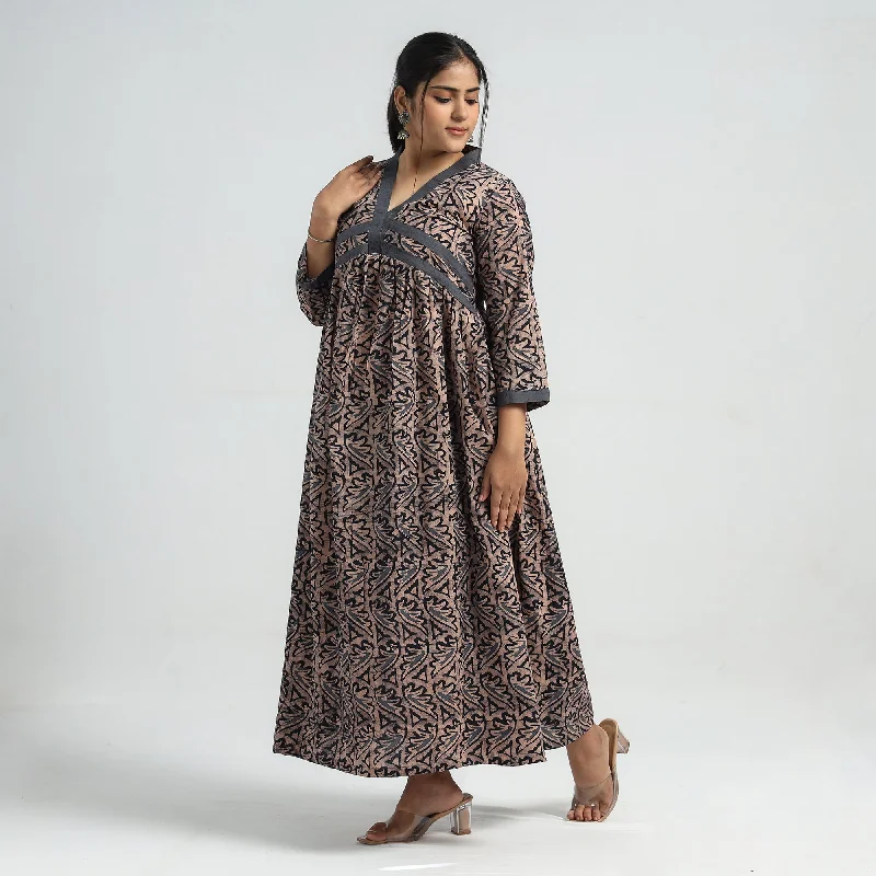 Minimalist-streetBrown - Batik Printed Cotton Flared Dress