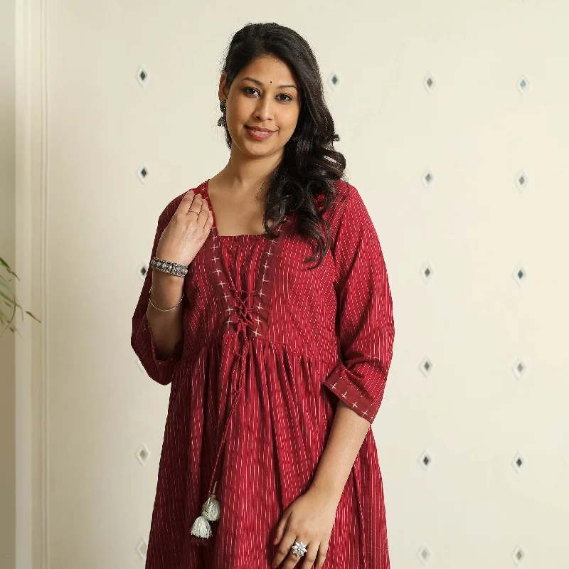 Monochrome-stylishMaroon - Jacquard Cotton Flared Gher Dress