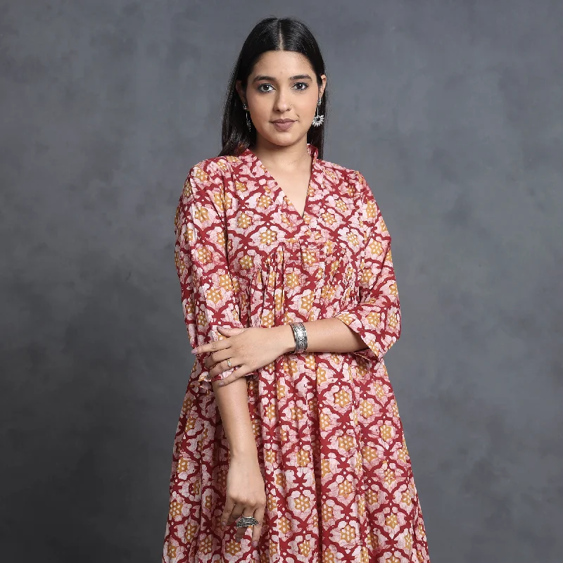 Sporty-streetPink - Hand Batik Printed Cotton Flared Gher Dress