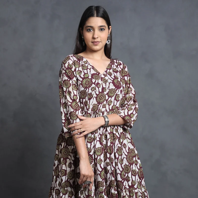 Rocker-chicMulticolor - Hand Batik Printed Cotton Flared Gher Dress