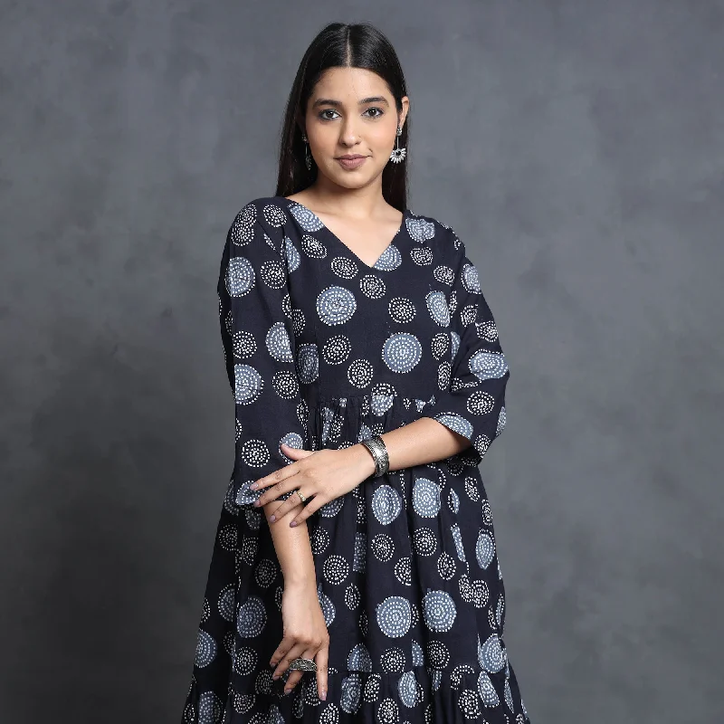 Graphic-heavyBlack - Hand Batik Printed Cotton Flared Gher Dress