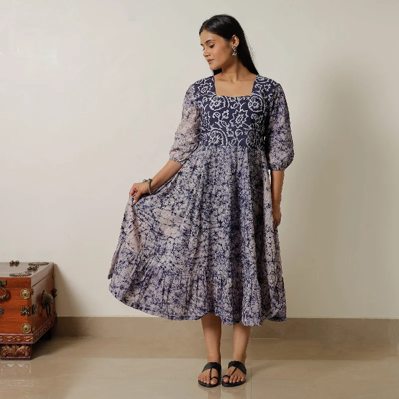 Underground-chicBlue - Hand Batik Printed Cotton Flared Dress 01