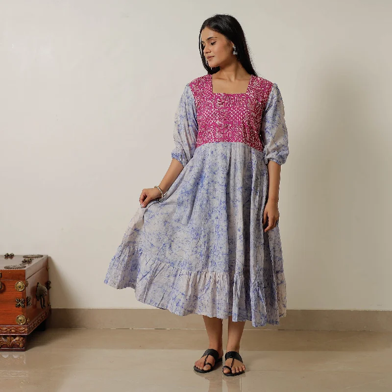 City-readyBlue - Hand Batik Printed Cotton Flared Dress 03