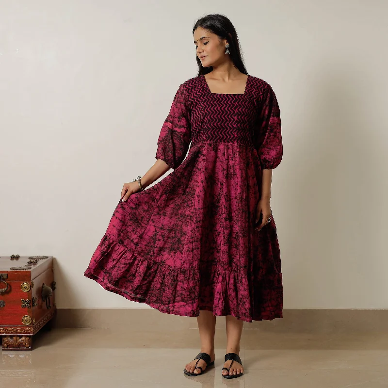 Edgy-streetwearPink - Hand Batik Printed Cotton Flared Dress 05