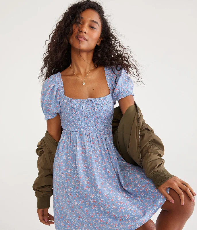 Statement-makingAeropostale Floral Square-Neck Smocked Mini Dress