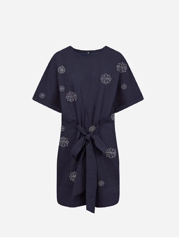 Underground-chicAkina Women's Embroidered Organic Cotton Dress | Navy